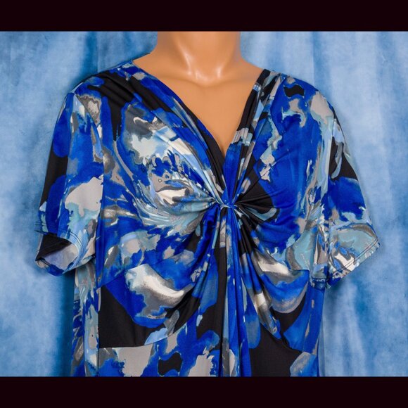 NY Collection  NWT Blue, Gray Black PrintDress Size 2X - Picture 4 of 8